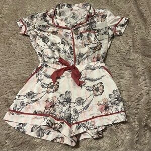 Victoria's Secret Satin Romper Pajamas Floral striped